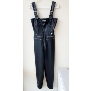 WeWoreWhat Vegan Leather Moto Overalls Jumpsuit XS